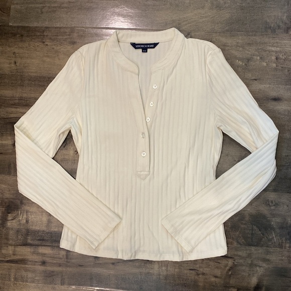NEW Veronica Beard Jocelyn Henley Shirt in Ivory Size Medium - Picture 3 of 8